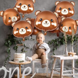 8 Pcs Bear Balloons 21x22 Inch Bear Shaped Animal Balloons Bear Baby Shower Decorations Helium Brown Bear Foil Balloons Bear Head Balloon for Jungle Woodland Animal Farm Safari Theme Party Decoration