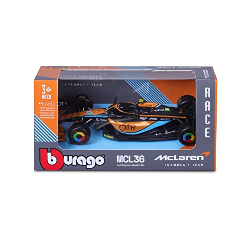 Bburago B18-38063N Formula 1 MCLAREN F1 MCL 36 (2022) Norris 1:43 Scale Die-Cast Collectible Race Car, Assorted Colours