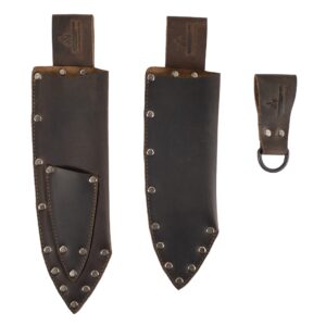 cast leather co., knife set holder 3 pieces handmade from full grain leather - bourbon brown
