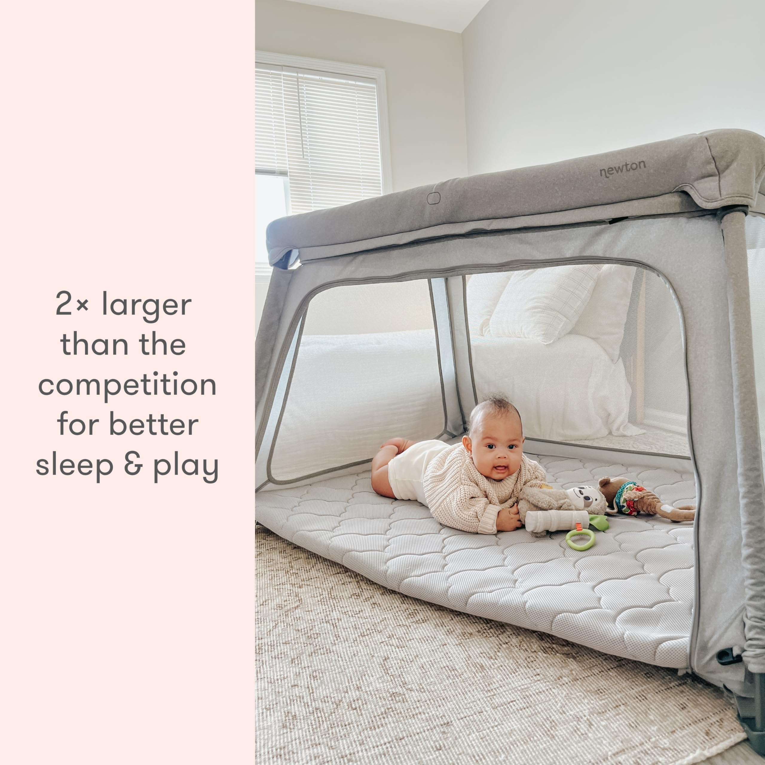 Newton Baby Travel Crib and Play Yard - 2023 Model | 100% Breathable & Washable Portable Playpen | Largest-in-Class with Travel Bag & Sheet + Optional Bassinet