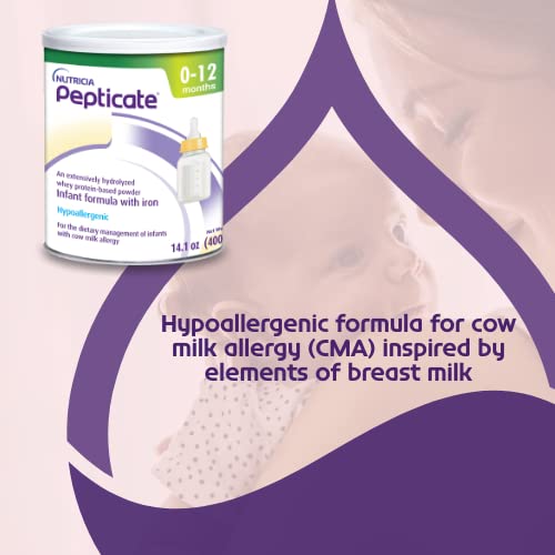 Pepticate Baby Formula, Hypoallergenic Powdered Infant Formula for Cow Milk Allergy, with Omega 3 DHA, ARA, Iron & Prebiotics, 14.1oz