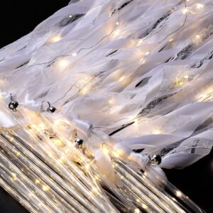 unittype wedding wands ribbon streamers with bells led fairy light up silk fairy wand glow in the dark flashing lace stick for wedding birthday party favors (ivory & warm white led,100 pieces)