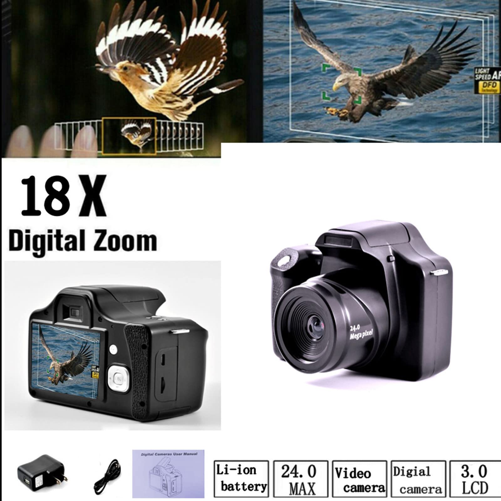 Digital Camera for Photography, 16MP 2.4 Inch LCD Screen 16X Digital Zoom Point and S-Hoot Cameras Digital Camera Small Camera for Teens Students Boys Girls Seniors (Black)