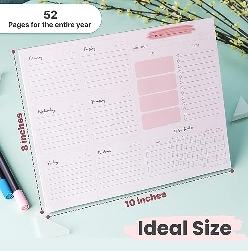 FABOXY 52 Sheets Weekly Planner Pad Undated Essentials for Productivity 10" x 8" - Tear off 100 GSM Paper - To Do list with PP Protection for student office and home - Built-in Habit & Goals Tracker