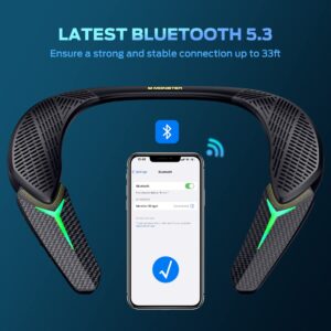 Monster Stinger Neck Speaker, Neckband Bluetooth Speaker with 10H Playtime, True 3D Stereo Sound, Low Latency, RGB Lights, Built-in Mic, Wireless Wearable Speaker for Gaming Movies Music, Lightweight