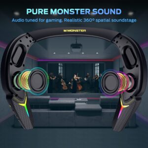 Monster Stinger Neck Speaker, Neckband Bluetooth Speaker with 10H Playtime, True 3D Stereo Sound, Low Latency, RGB Lights, Built-in Mic, Wireless Wearable Speaker for Gaming Movies Music, Lightweight