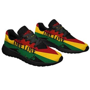 One Love Rasta Reggae Shoes Men Women Running Sneakers Breathable Casual Sport Tennis Shoes Gift for Him Her Black Size 7