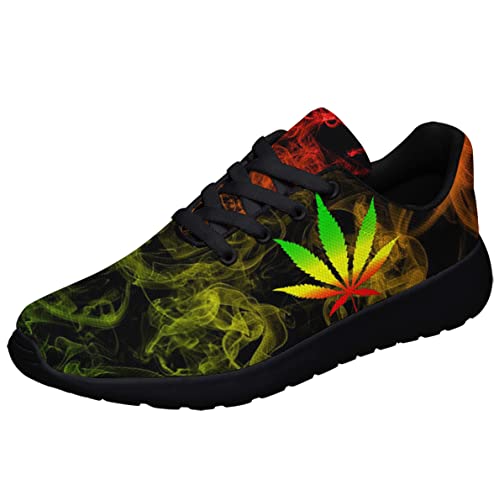 Marijuana Shoes Men Women Running Sneakers Breathable Casual Sport Tennis Shoes Gift for Rasta Reggae Fans Black Size 10