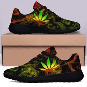 Marijuana Shoes Men Women Running Sneakers Breathable Casual Sport Tennis Shoes Gift for Rasta Reggae Fans Black Size 10