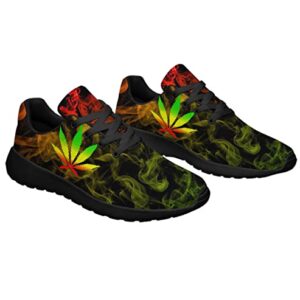 Marijuana Shoes Men Women Running Sneakers Breathable Casual Sport Tennis Shoes Gift for Rasta Reggae Fans Black Size 10
