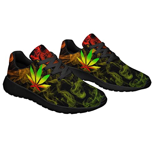 Marijuana Shoes Men Women Running Sneakers Breathable Casual Sport Tennis Shoes Gift for Rasta Reggae Fans Black Size 10