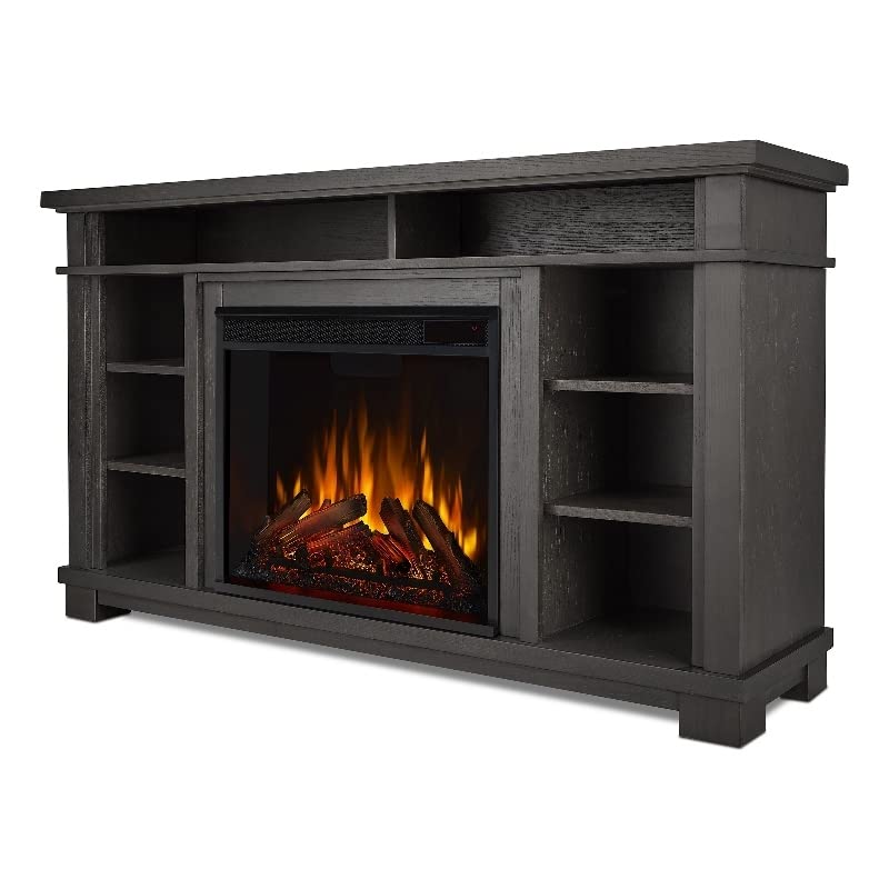 BOWERY HILL Solid Wood & Steel Electric Fireplace in Gray Finish