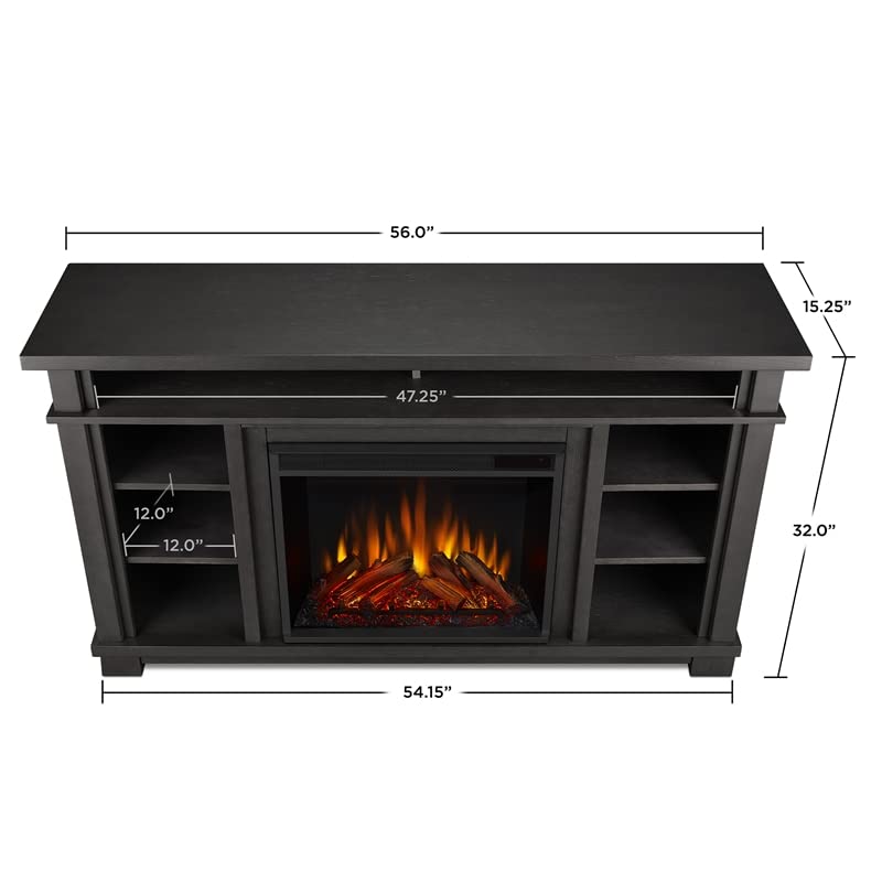 BOWERY HILL Solid Wood & Steel Electric Fireplace in Gray Finish