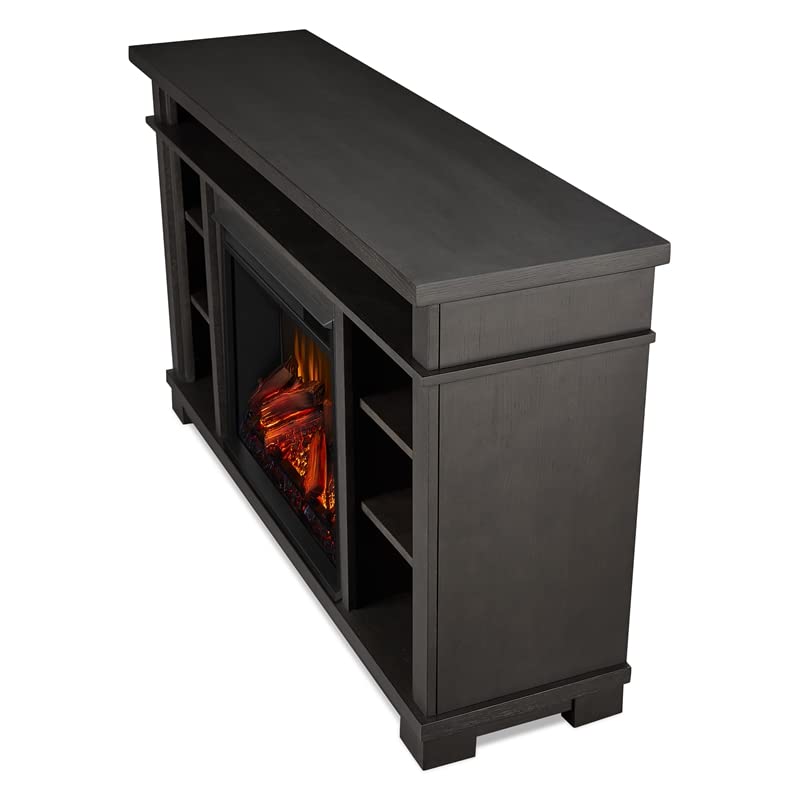 BOWERY HILL Solid Wood & Steel Electric Fireplace in Gray Finish