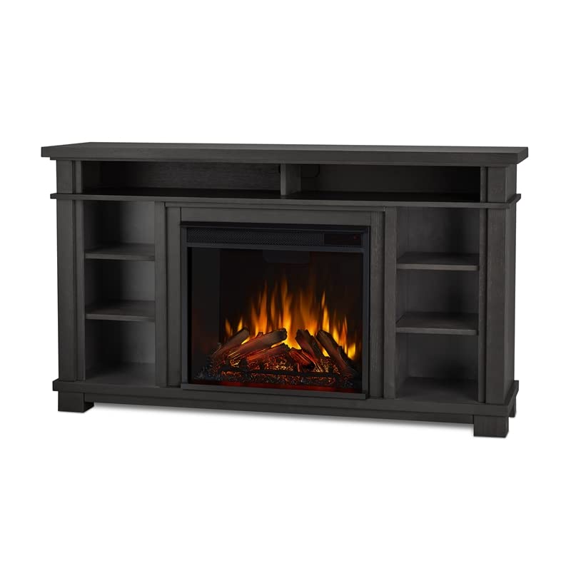 BOWERY HILL Solid Wood & Steel Electric Fireplace in Gray Finish