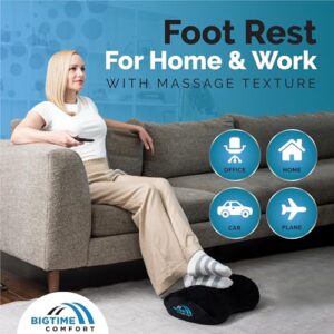 Big Time Comfort Foot Rest for Under Desk at Work & Home with Massage Texture - Ergonomic Memory Foam Foot Stool for Office Chair & Gaming, Washable Soft Velvet Footrest Cover - Pain Relief Leg Pillow