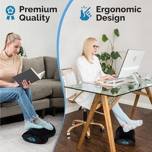 Big Time Comfort Foot Rest for Under Desk at Work & Home with Massage Texture - Ergonomic Memory Foam Foot Stool for Office Chair & Gaming, Washable Soft Velvet Footrest Cover - Pain Relief Leg Pillow