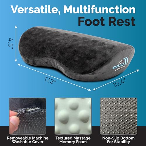 Big Time Comfort Foot Rest for Under Desk at Work & Home with Massage Texture - Ergonomic Memory Foam Foot Stool for Office Chair & Gaming, Washable Soft Velvet Footrest Cover - Pain Relief Leg Pillow