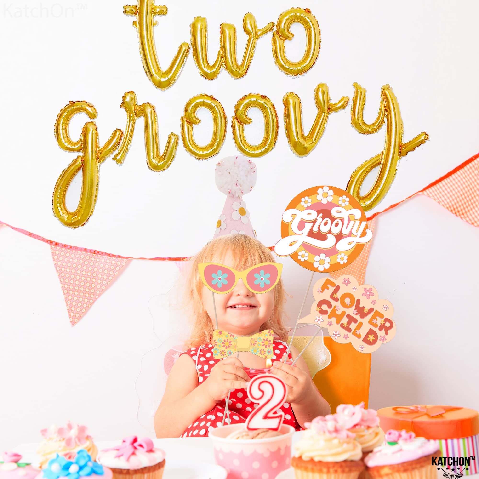 KatchOn, Two Groovy Photo Booth Props - Pack of 40, Groovy Photo Props | 60s Photo Booth Props | Retro Photo Booth Props for Two Groovy Party Decorations | Hippie Photo Booth Props for Birthday Party