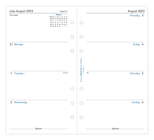 Filofax Personal week on two pages mid year diary August 23 - July 24