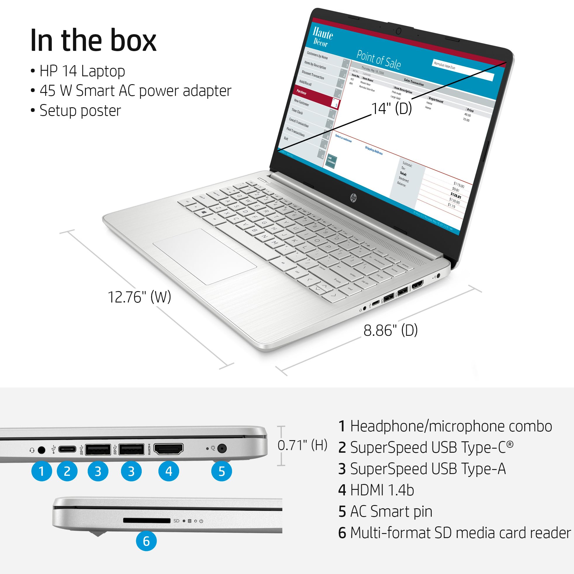 HP 14" Business Laptop Computer, Intel Quad-Core i5-1135G7 up to 4.2GHz (Beat i7-1065G7), 16GB DDR4 RAM, 1TB PCIe SSD, 802.11AC WiFi, Bluetooth, Natural Silver, Windows 11 Pro, BROAG Cable