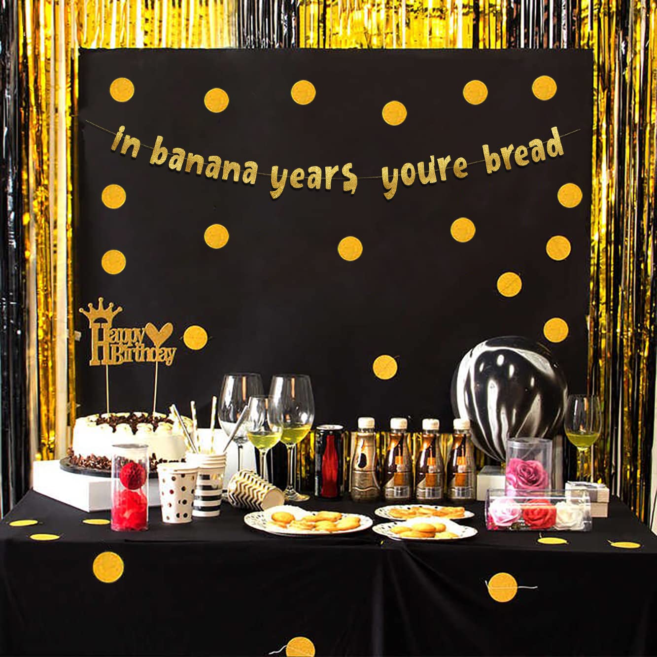 In Banana Years You’re Bread Gold Glitter Banner - Funny Birthday and Retirement Party Supplies, Ideas, Gifts and Decorations