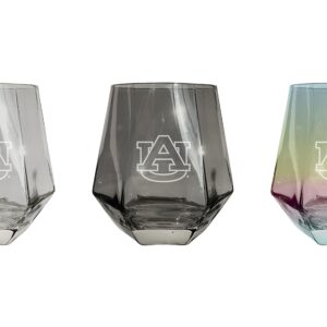 R and R Imports Auburn Tigers Etched Diamond Cut Stemless 10 Ounce Wine Glass Iridescent Officially Licensed Collegiate Product