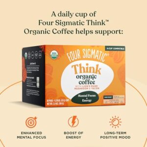 Four Sigmatic Mushroom Coffee K-Cups | Organic and Fair Trade Dark Roast Coffee with Lion’s Mane Mushroom Powder & Yacon | Focus & Immune Support | Vegan & Keto | Sustainable Pods | 12 Count