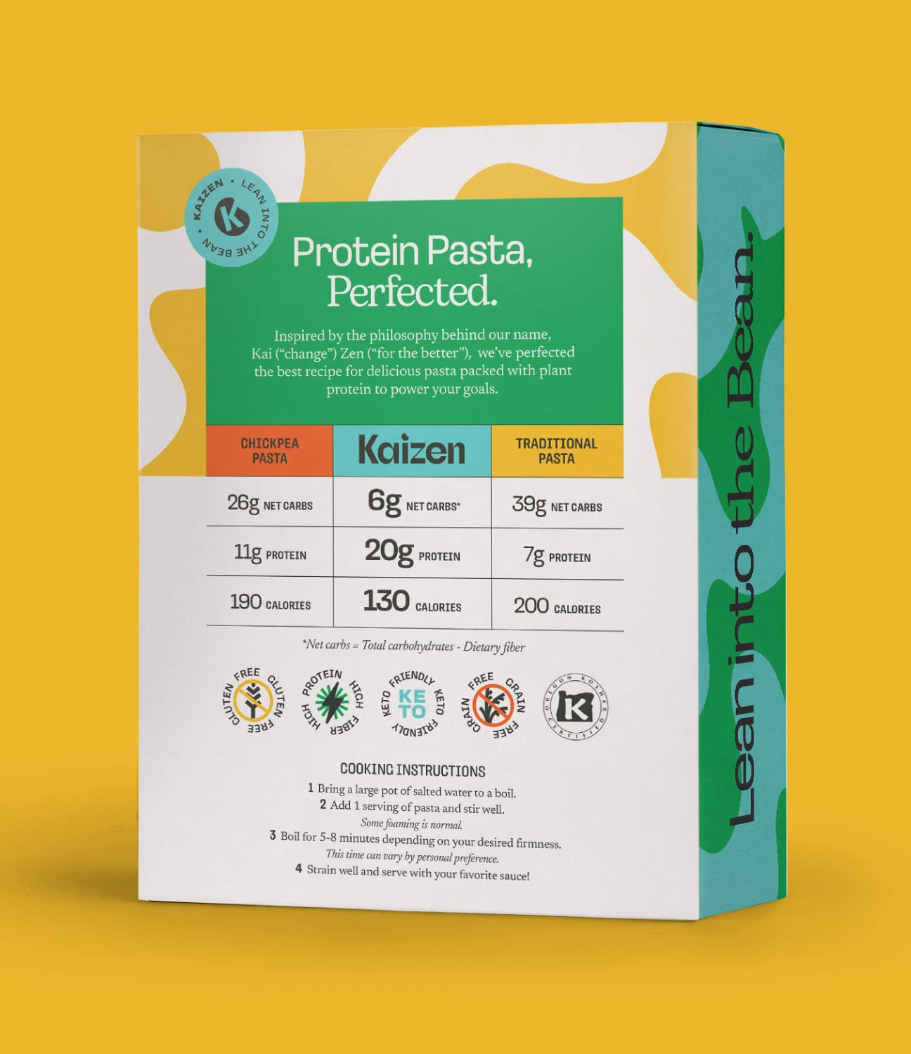 Kaizen Low Carb Keto Pasta Ziti - High Protein (20g), Gluten-Free, Keto-Friendly (6g Net), Plant-Based Lupini Noodles made w/High Fiber Lupin Flour - 8 ounces (Pack of 3)