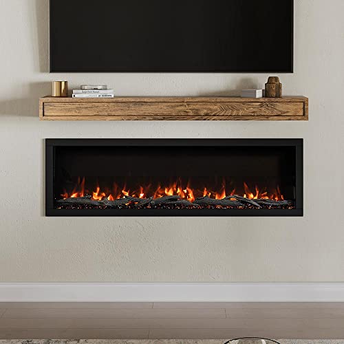 Modern Ember Highmark 60 Inch Smart Linear Electric Fireplace - Premium Flame with 10 Colors, Sleek Hidden Vent Design, Install Recessed in-Wall or Wall-Mount, WiFi and Voice-Enabled