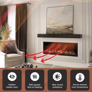 Modern Ember Highmark 60 Inch Smart Linear Electric Fireplace - Premium Flame with 10 Colors, Sleek Hidden Vent Design, Install Recessed in-Wall or Wall-Mount, WiFi and Voice-Enabled