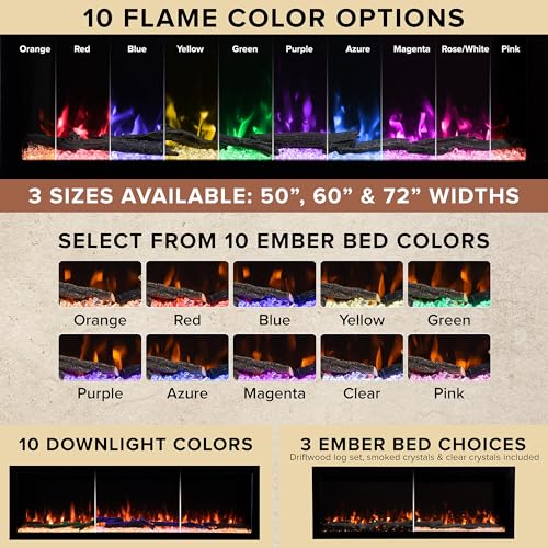 Modern Ember Highmark 60 Inch Smart Linear Electric Fireplace - Premium Flame with 10 Colors, Sleek Hidden Vent Design, Install Recessed in-Wall or Wall-Mount, WiFi and Voice-Enabled