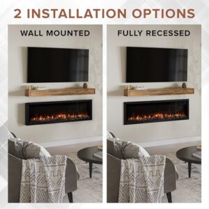 Modern Ember Highmark 60 Inch Smart Linear Electric Fireplace - Premium Flame with 10 Colors, Sleek Hidden Vent Design, Install Recessed in-Wall or Wall-Mount, WiFi and Voice-Enabled