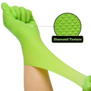 TITANflex Thor Grip Heavy Duty Green Industrial Nitrile Gloves, 8-mil, Large, Box of 50, Latex Free, Raised Diamond Texture Grip, Powder Free, Food Safe, Rubber Gloves, Mechanic Gloves