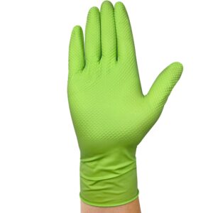 TITANflex Thor Grip Heavy Duty Green Industrial Nitrile Gloves, 8-mil, Large, Box of 50, Latex Free, Raised Diamond Texture Grip, Powder Free, Food Safe, Rubber Gloves, Mechanic Gloves