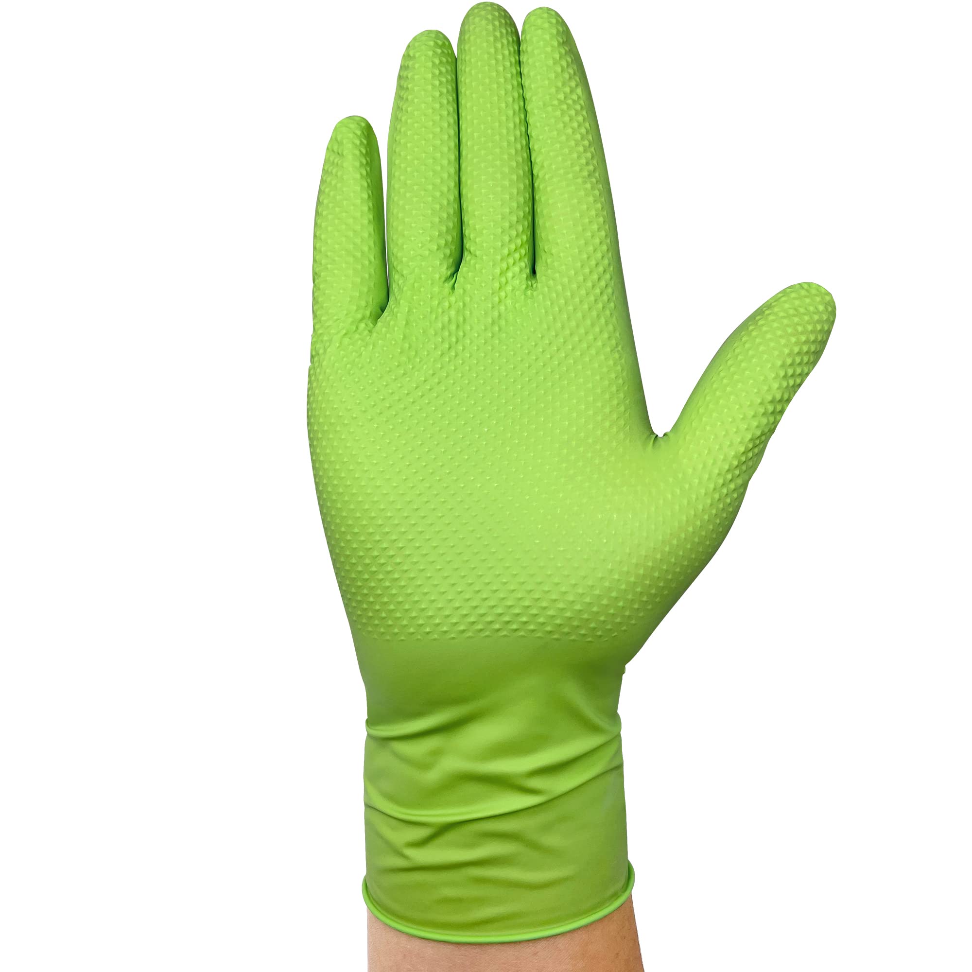 TITANflex Thor Grip Heavy Duty Green Industrial Nitrile Gloves, 8-mil, Large, Box of 50, Latex Free, Raised Diamond Texture Grip, Powder Free, Food Safe, Rubber Gloves, Mechanic Gloves