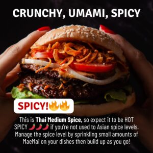 MaeMai Medium Spice (SPICY) - Crispy Onions & Garlic Flakes - Crunchy All-Purpose Seasoning, Keto, Salad Toppings, Fried Onions - Ramen, Rice Seasoning, Vegan, Gluten-free | 75g