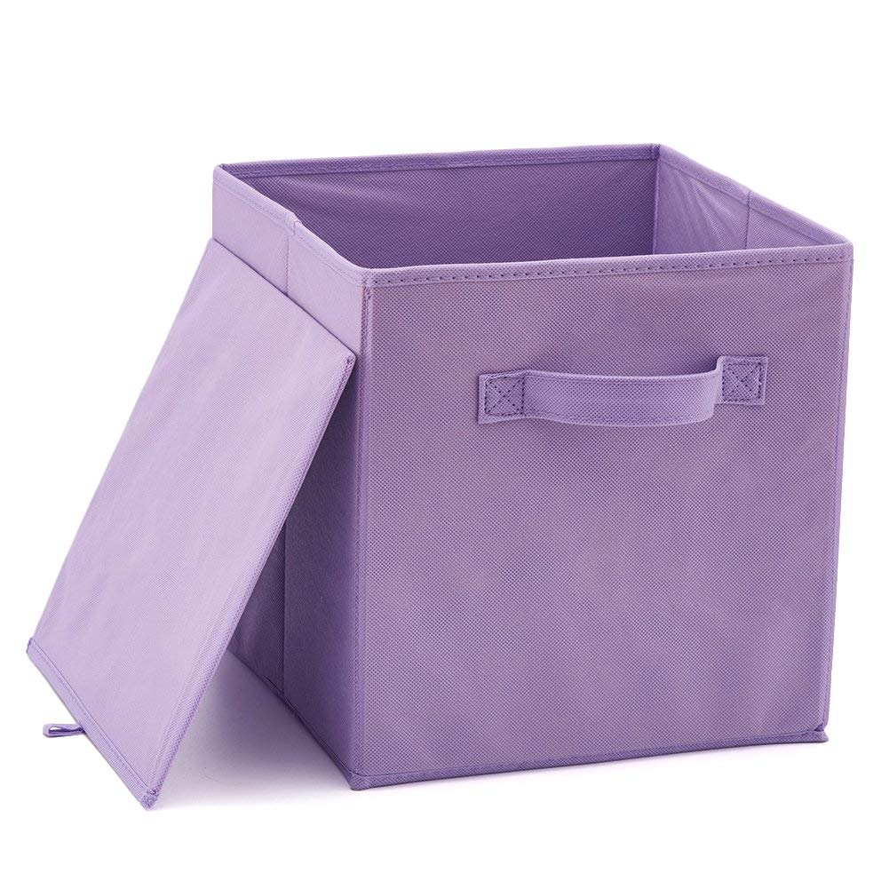 EZOWare Set of 12 Foldable Basket Bin Collapsible Storage Cube For Nursery, Kids Toys Organizer, Shelf Cabinet - ( Purple + Niagara Blue)