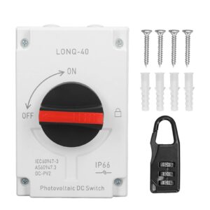 PV Solar Disconnect Switch, LONQ 40 DC Isolator Solar Switch IP66 Waterproof DC1000V 32A 4P Disconnect Switch for Solar Photovoltaic Systems