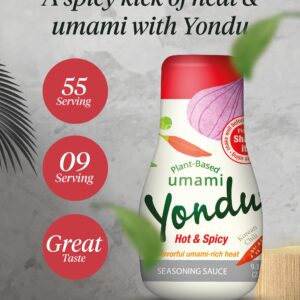 Yondu Hot & Spicy - Plant-Based Spicy Seasoning Sauce – Flavorful umami rich heat to awaken your palate. Better Than: Fish Sauce, Soy Sauce, Bouillon (9.3 Fl oz)