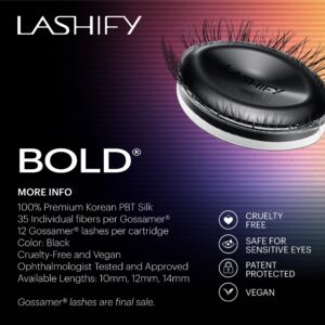 Lashify Bold 12mm Gossamer DIY Eyelash Extensions Refill, Black, Easy False Eyelashes for a Natural Look