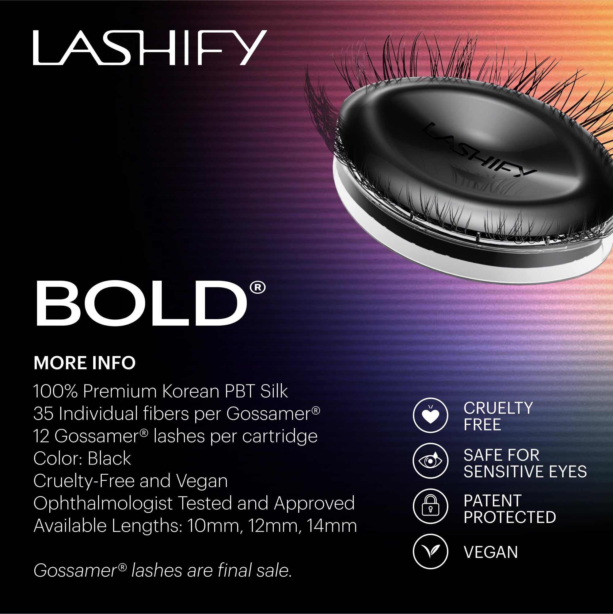 Lashify Bold 12mm Gossamer DIY Eyelash Extensions Refill, Black, Easy False Eyelashes for a Natural Look