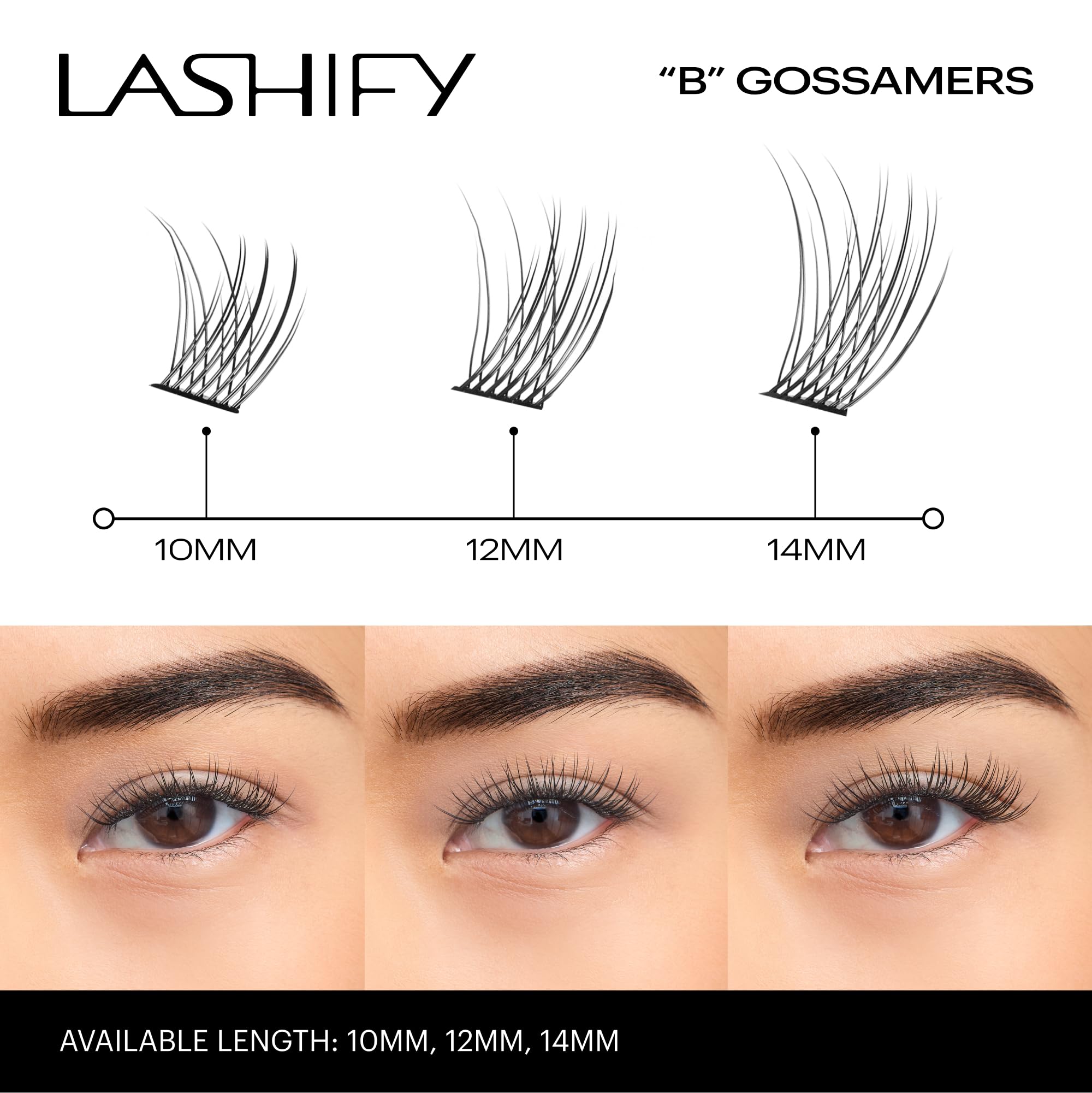 Lashify Bold 12mm Gossamer DIY Eyelash Extensions Refill, Black, Easy False Eyelashes for a Natural Look