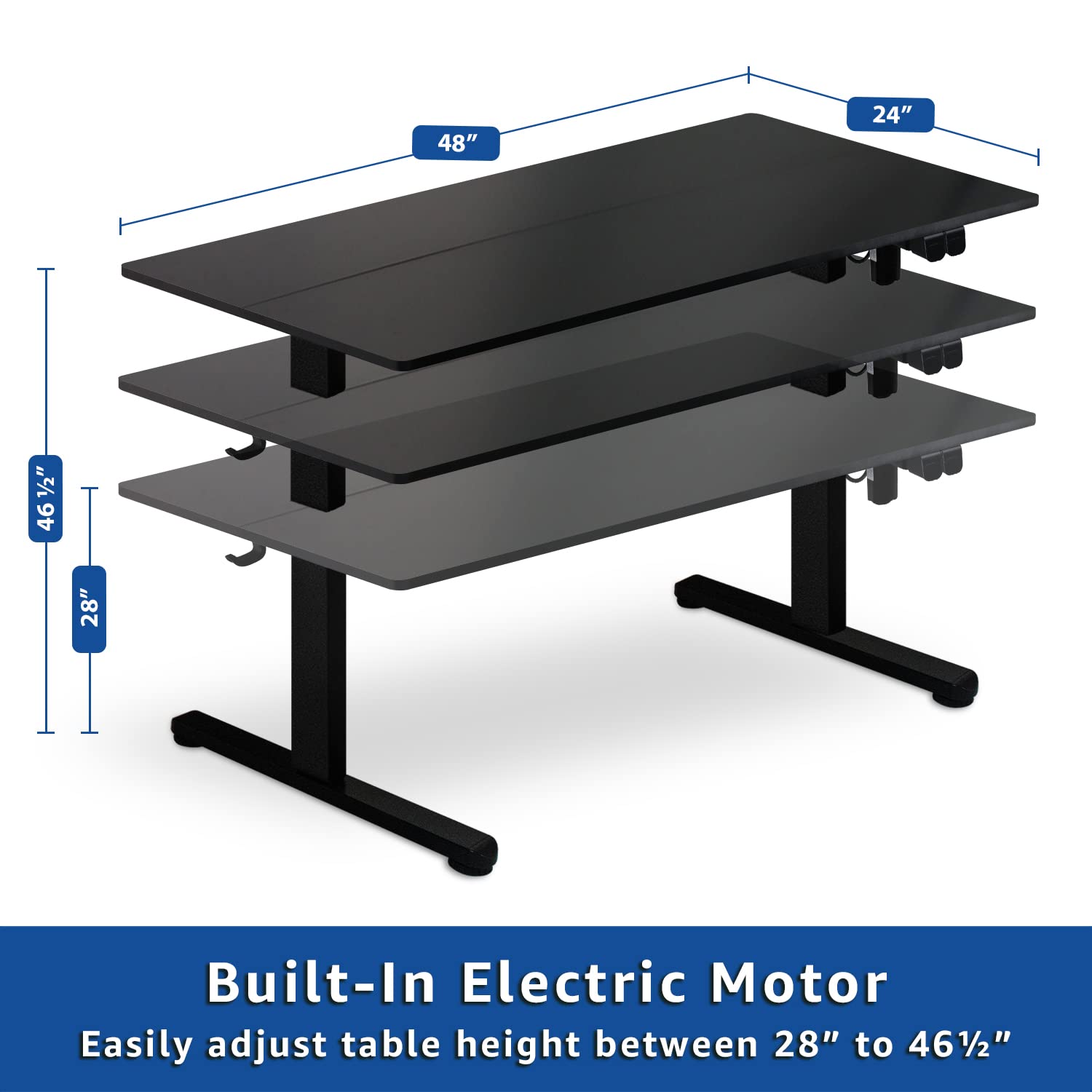 Lifetime Home Height Adjustable 48" Electric Standing Desk - Upgraded Ultra Durable Home Office Large Rectangular Computer or Laptop Sit Stand Workstation Table - 48 x 24 inches, Black