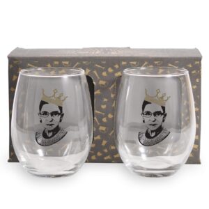 majority blue ruth bader ginsburg with crown set of 2 novelty wine glass | 15 oz stemless wine glasses | cute wine glass tumbler | novelty gifts | holiday gift set | gifts for women