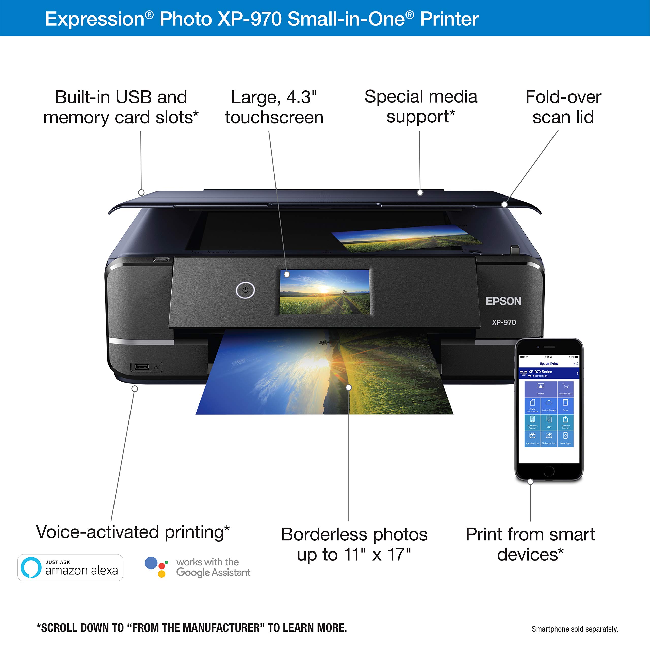 Epson Expression Photo XP-970 Wireless Color Photo Printer with Scanner and Copier (Renewed)