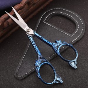 HITOPTY Sewing Embroidery Scissors with Sheath, 4.7in Sharp Tip Craft Crochet Scissor for Needlework Cross Stitch Threading Handicraft DIY Tool, Cute Blue Butterfly Shears