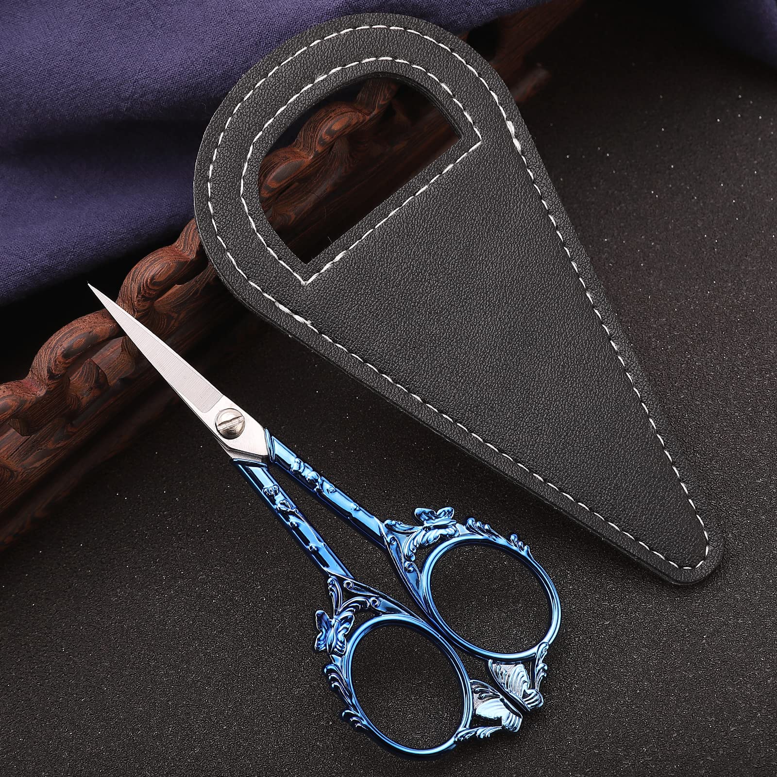 HITOPTY Sewing Embroidery Scissors with Sheath, 4.7in Sharp Tip Craft Crochet Scissor for Needlework Cross Stitch Threading Handicraft DIY Tool, Cute Blue Butterfly Shears