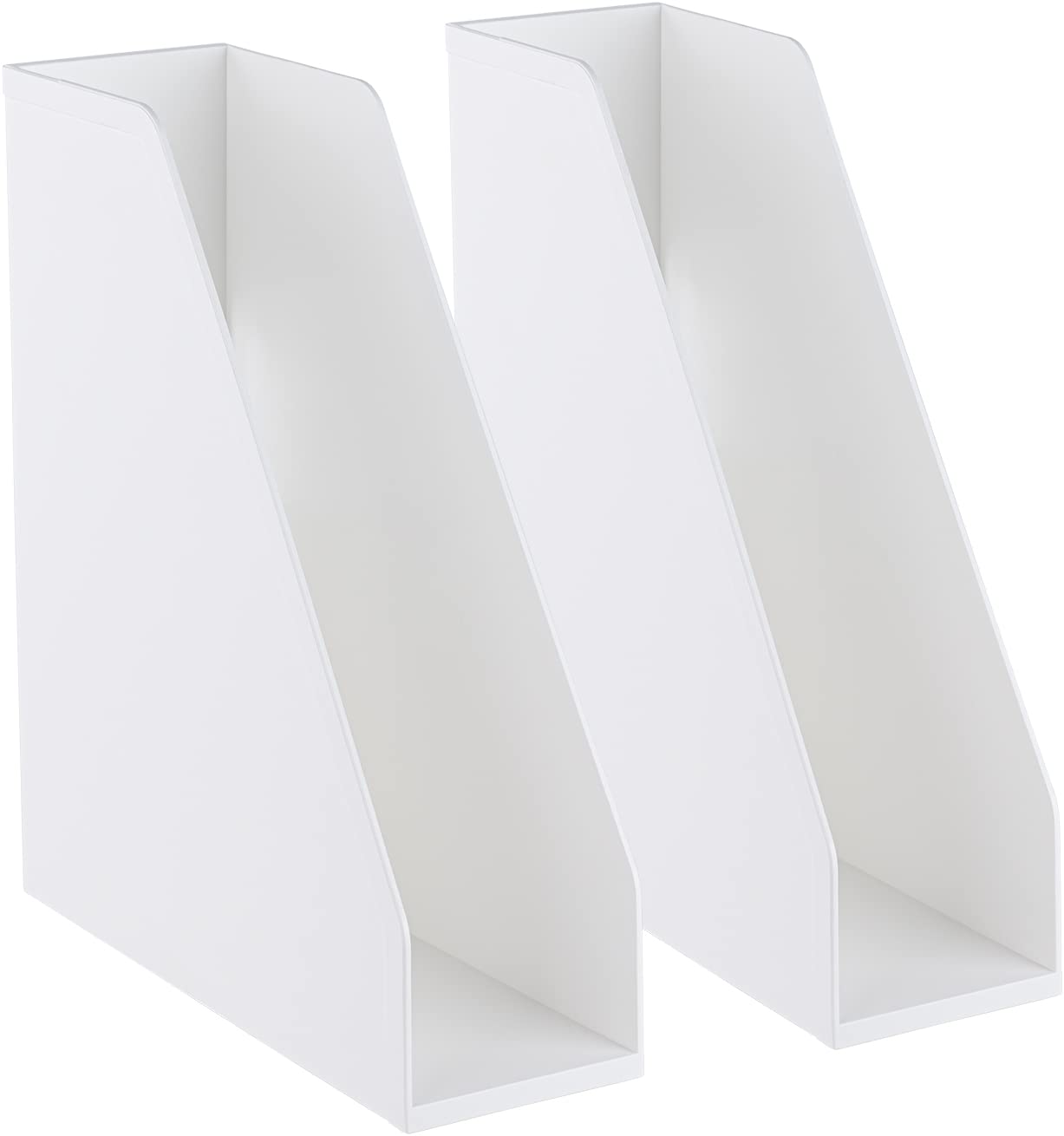 carrotez Open Front Magazine File Holder, Plastic Magazine Rack, Vertical File Organizers for Desk, Office Organization Essentials, 10.8" x 3.7" x 12.6" - 2 Pack, White