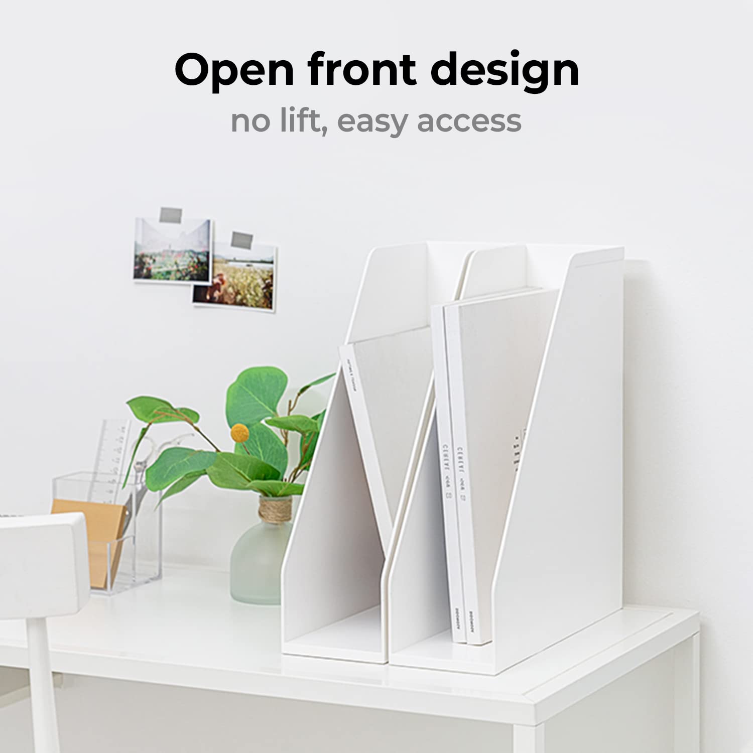 carrotez Open Front Magazine File Holder, Plastic Magazine Rack, Vertical File Organizers for Desk, Office Organization Essentials, 10.8" x 3.7" x 12.6" - 2 Pack, White